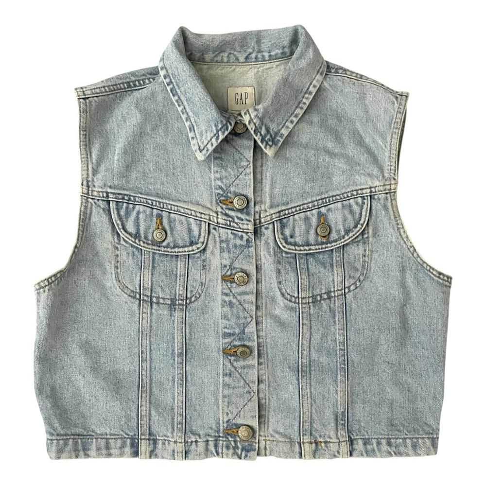 Vintage Y2K Grunge GAP Boxy Fit Cropped Denim Vest Size Large